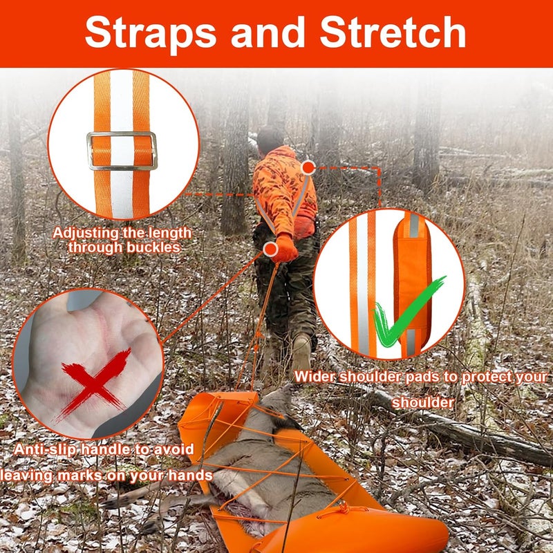 Vecacosic 1.2MM Thickened Deer Drag Sled Tear-Resistant Deer Dragging Sled Game Hauler for Hunting with Odocoileus virginianus Drag Harness and Handle, Save Effort Hunting Gear Accessories - Image 4